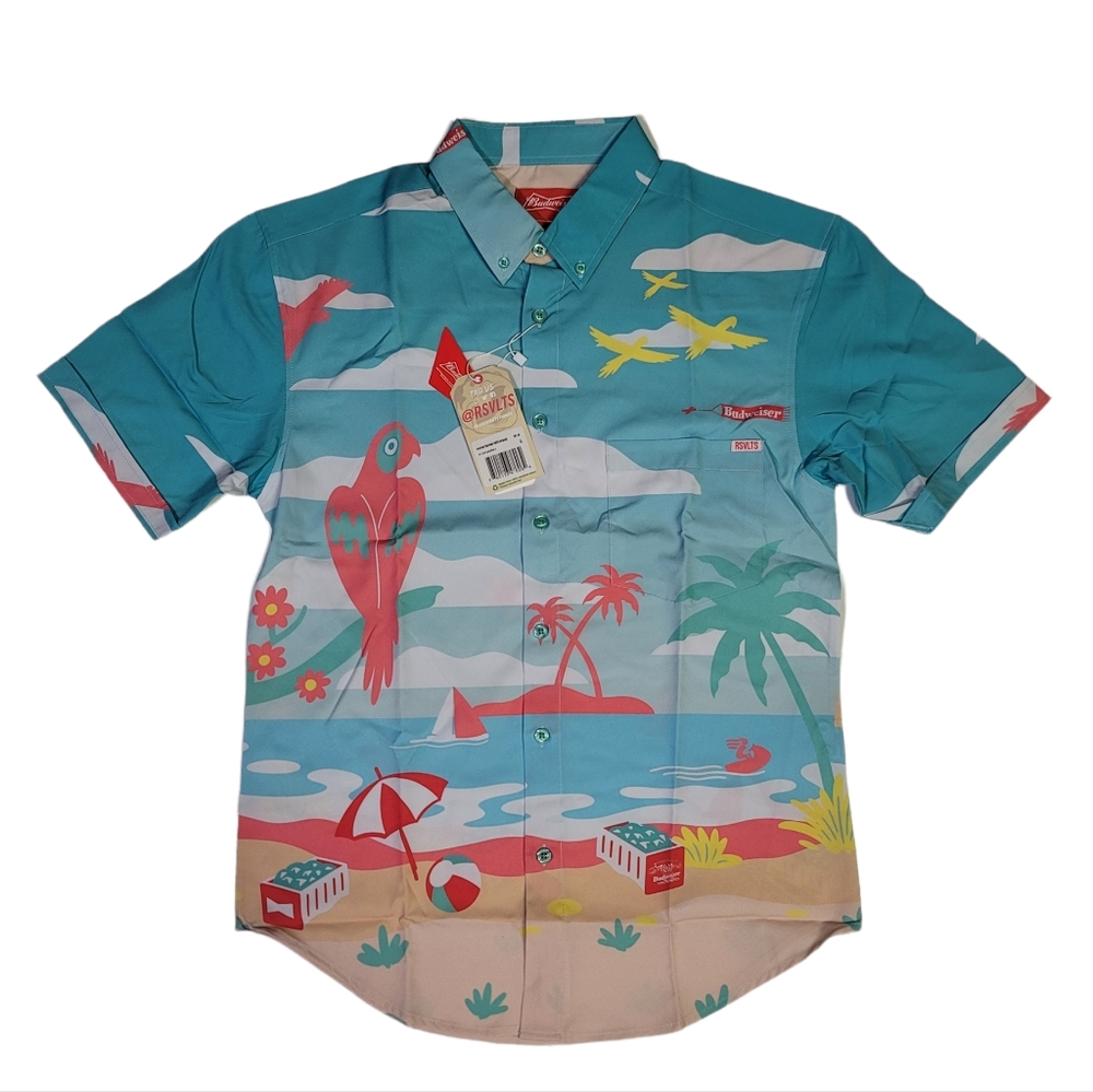 RSVLTS Budweiser Birds of Paradise Button Up Shirt Small